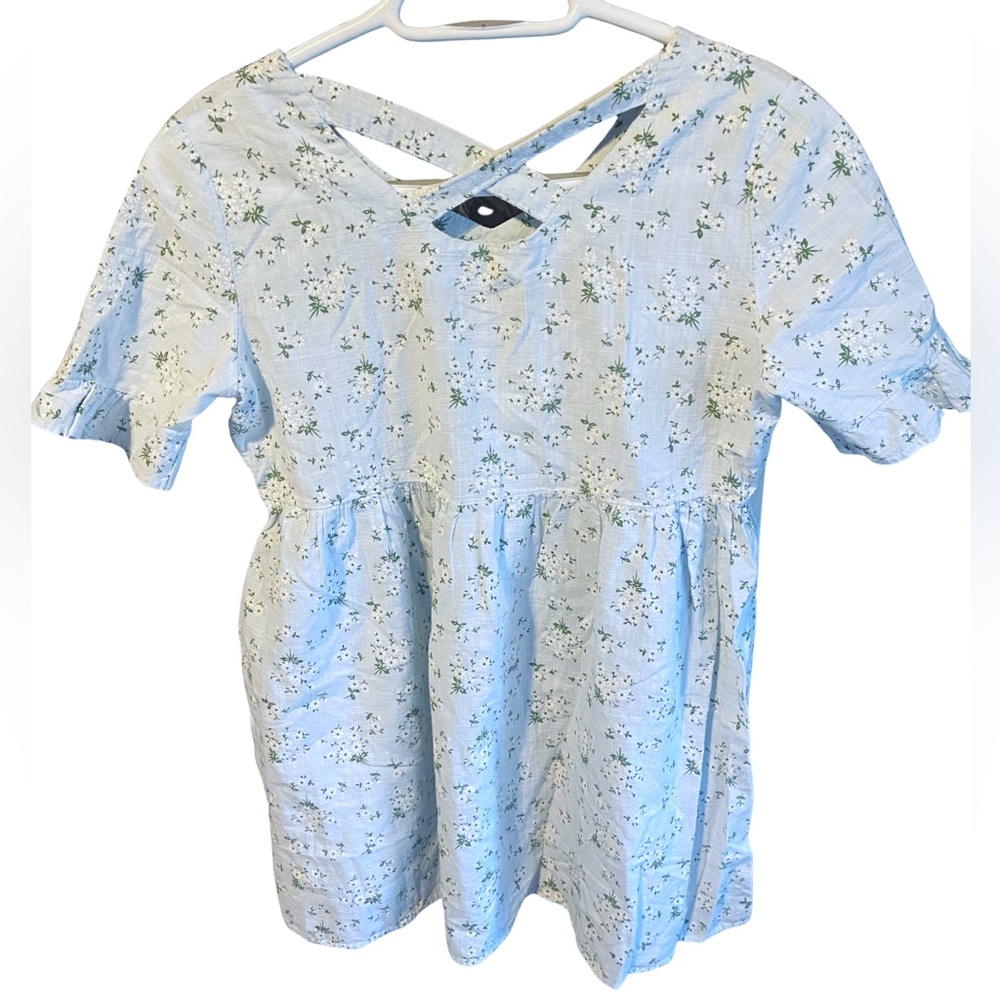 Floral Ruffle Sleeve Linen Top - Picture 3 of 5